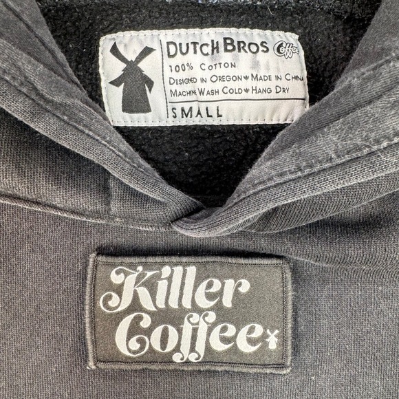 Dutch Bros Coffee Killer Coffee Hoodie Mens Small Black Graphic Pullover Cotton - Picture 2 of 9